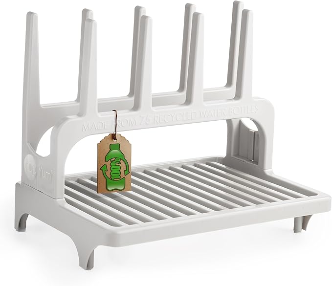 PopYum Seattle Gray Space Saving Drying Rack from 100% Recycled Bottles, countertop for Baby Bottle, Plastic Bags, Cups, Glass, tumblers, Compact