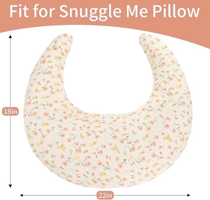 SWESEN Muslin Nursing Pillow Cover, Soft Removable Cover for Breastfeeding Pillows, Pillow Slipcover for Baby Boys and Girls, Comfortable & Breathable, Flower, Washable (Only Cover)