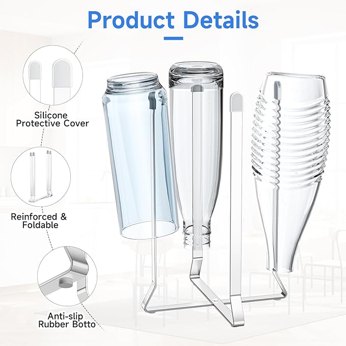 Water Bottle Drying Rack, Stainless Steel Baby Bottle Drying Rack, Collapsible Bottles Dryer Rack, Cup Rack Dryer for Water Bottles, Multifunctional Draining Rack for Sport Bottle, Reusable Bag