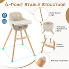 BABY JOY Convertible Baby High Chair, 3 in 1 Wooden Highchair/Booster/Chair with Removable Tray, Adjustable Legs, 5-Point Harness, PU Cushion and Footrest for Baby, Infants, Toddlers (Beige)