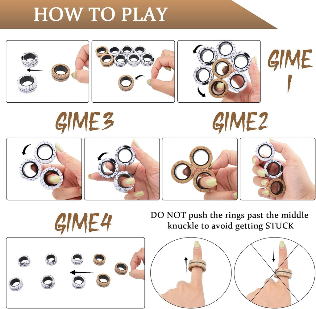 Cevioce 9 Pcs Magnetic Rings Fidget Toys Adults Teens Kids|ADHD Fidget Toy Pack for Anxiety Relief,Coolest Gifts for Teen Boys,Birthday Gifts for 8 9 10 11+ Year Old Boy & Girl