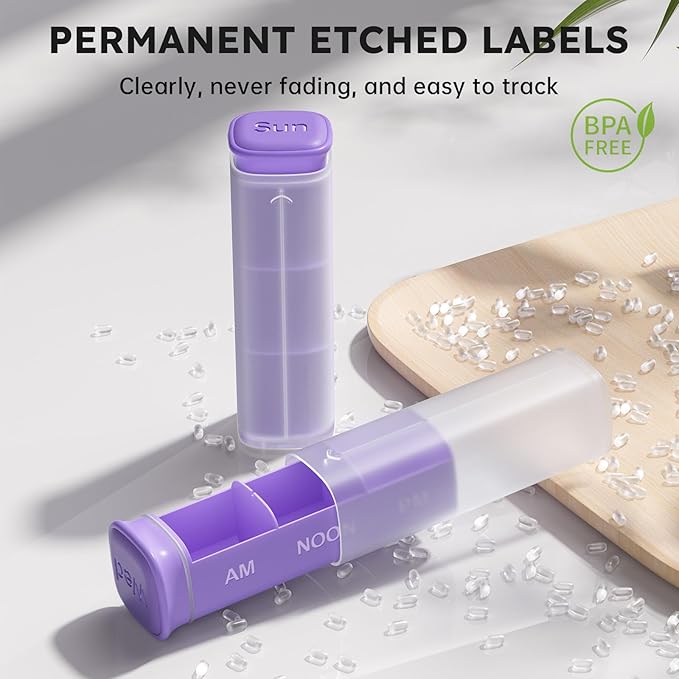 Weekly Pill Organizer 3X a Day, Detachable Pill Box 7 Day, Large 3 Times Daily Pill Case, Travel Pill Container Holder, Week Medication Dispenser Pillbox for Vitamin Supplement Medicine, Purple