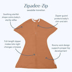 SleepingBaby Zipadee-Zip Transition Swaddle - Cozy Baby Swaddle Blanket with Zipper Convenience - Roomy Wearable Blanket for Easy Diaper Changes - Spice, X-Small (3-6 Month)