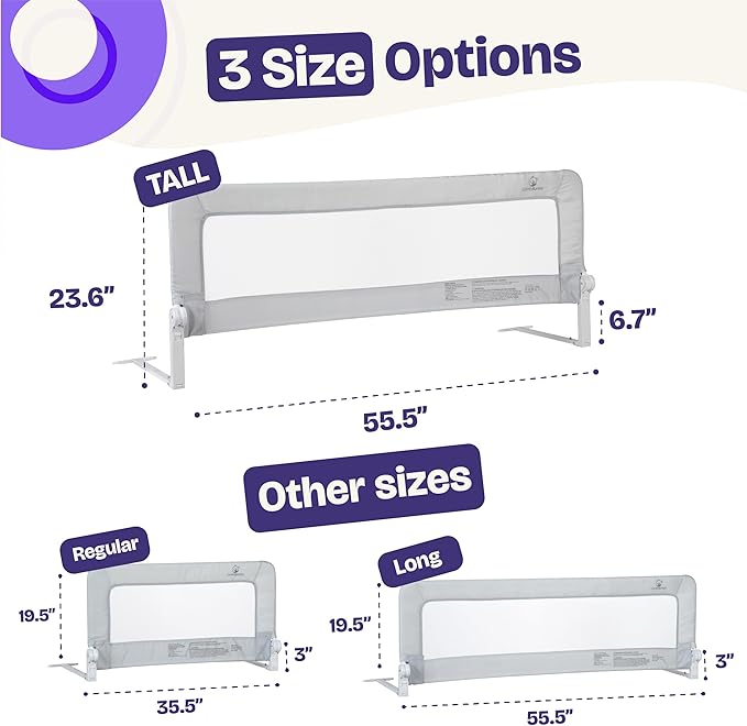 ComfyBumpy 1-Pack Bed Rail for Toddlers 55.5" L x 23.5" H | Extra Tall Toddler Bed Rails for Twin, Full, Queen & King Mattress Size | Swing Down Rail Guard | Mattress Side Rail for Kids | Gray