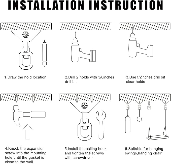 Heavy Duty Swing Hangers for Wooden Sets 2000 LB Capacity Hammock Hanger 360 Swivel Stainless Steel Swing Hardware Accessories 2 Packs for Porch Playground Yoga Heavy Bag