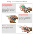 2 Pack Silicone Sleeves for Dr. Brown's Glass Baby Bottles, Anti Breakage Durable Baby Bottle Holder with Easy Grip Handles, Narrow Sleeve with a Cutout, Dishwasher/Freezer/Microwave Safe, 8 oz