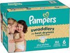 Pampers Swaddlers Diapers, Size 6 (23-44 lbs), 84 Count, Absorbent, Keeps Baby Dry and Comfortable, Skin Safe Disposable Baby Diaper (Packaging May Vary)
