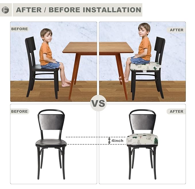 Toddler Booster Seat for Dining Table, Portable Booster Seat for Kitchen Chair, 4 Inch High-Density Foam Cushion with Adjustable Safety Straps and Non-Slip Bottom, Perfect for Kids Travel and Daily