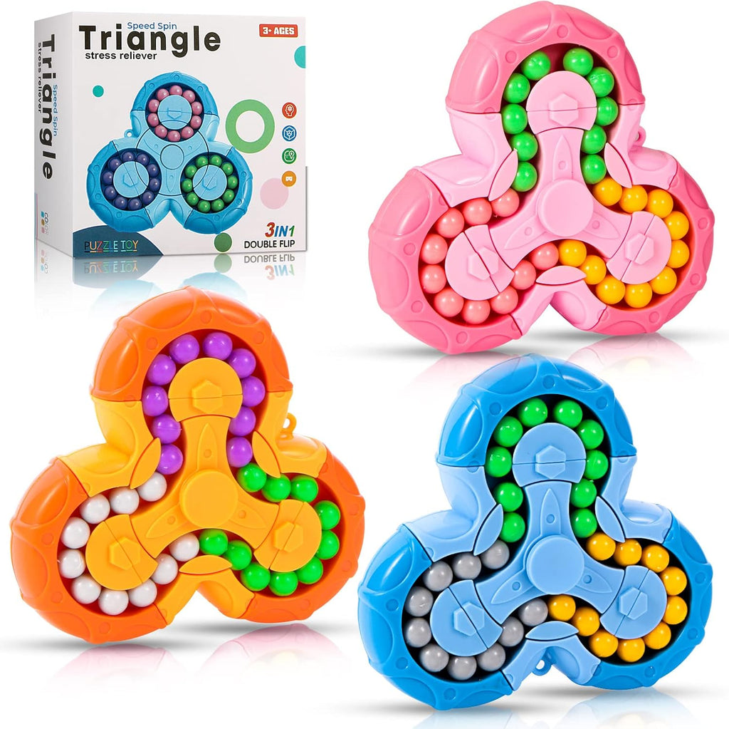 3 PCS Magic Cube Bean Puzzle,Rotate and Puzzle,Stress and Anxiety Relief Fidget Toys,Brain Teasers Travel Games for Kids,Teens,and Adults,Pop Birthday Gifts(Individually Gift Boxed)