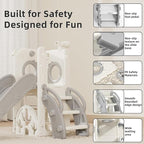 KORIMEFA 7 in 1 Toddler Slide, Kids Slide for Toddlers Baby 1-3 Years Old, Indoor and Outdoor with Basketball Hoop & Golf Set, Plastic Slides for Kids Easy Assembly, Grey