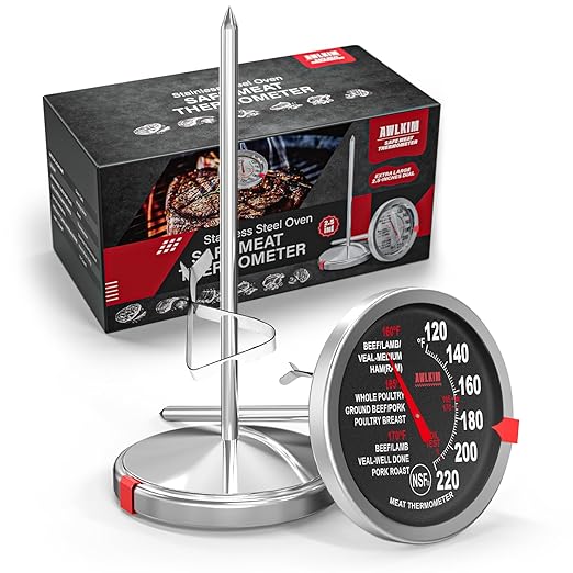 2 Pack Stainless Steel Meat Thermometer, Safe Leave in Oven, 2.5-in Extra-Large Dial Food Thermometer for Cooking, Temperature Probe for Baking, Steak, Turkey - Kitchen Gadgets - Black