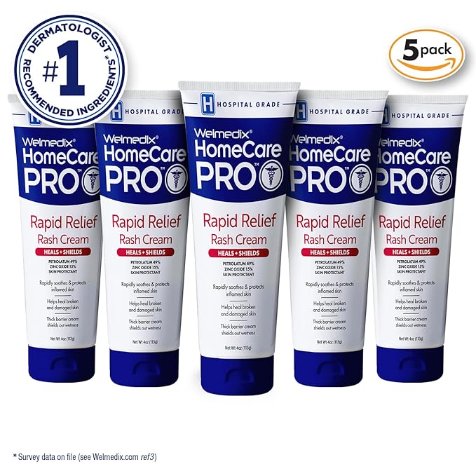 Rapid Relief Diaper Rash Cream with Zinc Oxide, Hospital Grade Barrier Cream for Adults, and Babies with Fragile or Sensitive Skin (4oz Tube, Pack of 5)