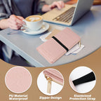 Travel Passport Wallet, RFID Blocking Passport Holder with Zipper, Passport Cover for Women Men, PU Leather Travel Document Organizer with Card Slots, Gift for Family Friends, Pink