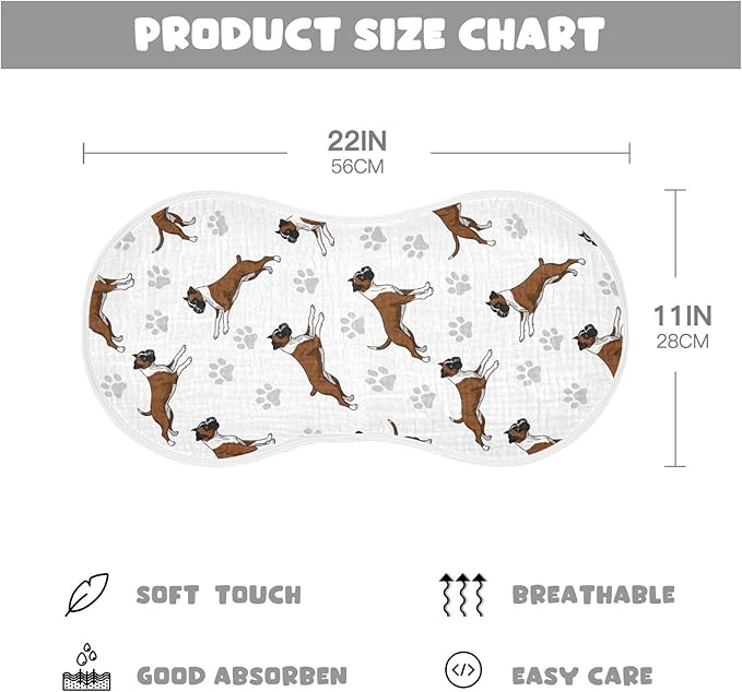 1 Pack Muslin Burp Cloths Boxer Dogs White Cotton Baby Burp Cloths Ultra Absorbent and Soft Thick Burping Cloth for Newborn Babies Boys Girls 22x11 Inch