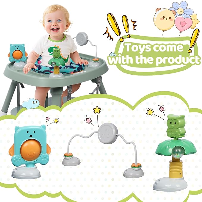 15 in 1 Convertiable High Chair for Babies and Toddlers, 2 in 1 Highchair & Activity Center w/Toys, Booster Seat, Toddler Chair w/5-Point Harness & Removable Tray & 2-Layer Cusion (Green)