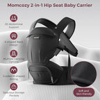 Momcozy Baby Carrier with Hip Seat, 2-in-1 Forward-Facing Carry for Active Babies, Detachable Hands-Free Infant Carrier up to 44lbs, All Seasons Toddler Carrier Fits Waist Sizes up to 45 Inches, Black