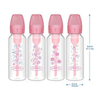 Dr. Brown's Natural Flow Anti-Colic Options+ Narrow Baby Bottle, Pink Floral, 8 oz/250 mL, with Level 1 Slow Flow Nipples, 0m+, 4 Pack