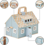 Olivia's Little World Wooden Cottage Dollhouse with 12 Accessories & 4 Figurines – Portable 2-Story Playhouse for 3.5" Dolls – Foldable Miniature Toy House for Girls Ages 3+