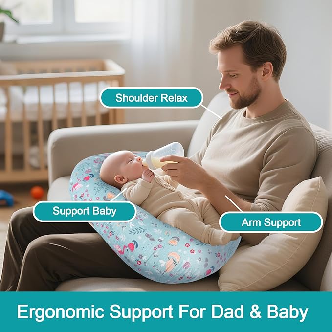 Nursing Pillow, Breastfeeding Pillow with Removable Cotton Cover, Baby Feeding Pillow for Mom Easier Breast Feeding and Bottle Feeding, Breastfeeding Support Cushion for Newborn (Leave)