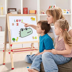 Foldable Kids Painting Easel Double Sided Chalkboard & Magnetic Whiteboard Wooden Art Easel Adjustable Height with Accessories Gift for Toddlers and Kids Ages 3-8