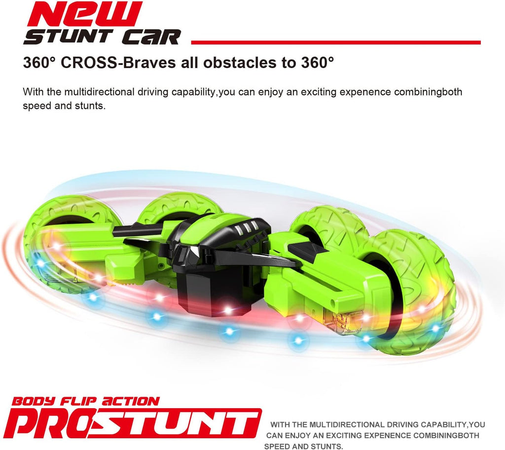 Threeking RC Stunt Car Remote Control Cars with Lights Rotating Double-Sided Driving Indoor Outdoor Toys Gifts Presents for 6 7 8 9 10 11 12 Year Old Kids Boys Girls