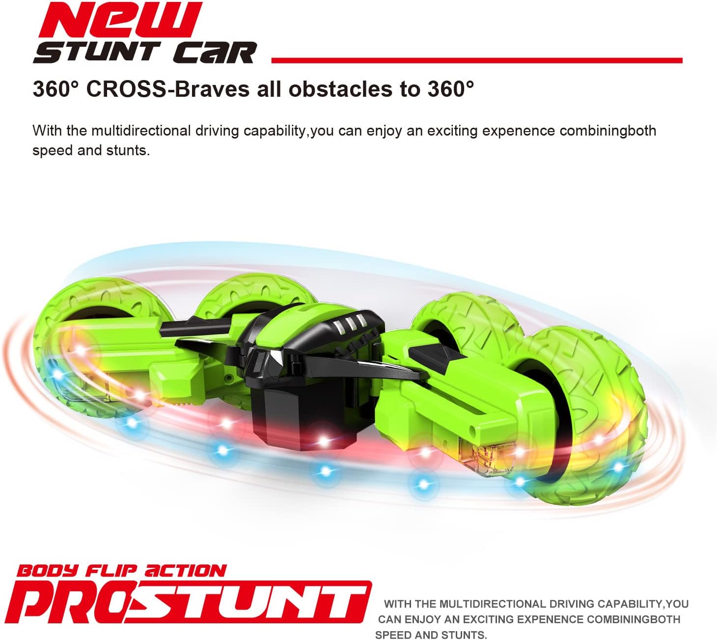 Threeking RC Stunt Car Remote Control Cars with Lights Rotating Double-Sided Driving Indoor Outdoor Toys Gifts Presents for 6 7 8 9 10 11 12 Year Old Kids Boys Girls