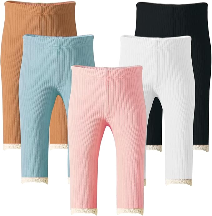 Newborn Toddler Baby Girl Pants Leggings Ribbed Straight Flare Infant Girl Pants Leggings Bell Bottoms 5 Packs