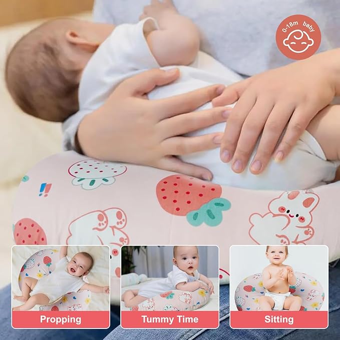 Nursing Pillow, Ergonomic Support Breastfeeding Pillow for Easier Breast Feeding and Bottle Feeding, Baby Feeding Pillow with Machine Washable Cotton Cover (Bunny)