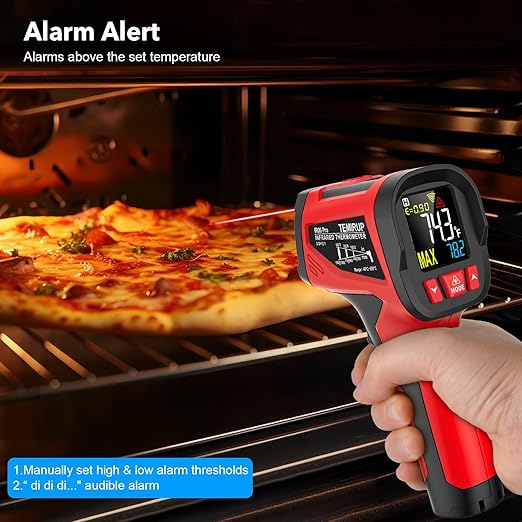 Infrared Thermometer Temperature Gun, TEMIRUP Digital Laser Temperature Gun with Probe for Cooking, Pizza Ovens, Griddles, Meat, HVAC, Non-Contact IR Temp Gun with Adjustable Emissivity, -40°F~1472℉