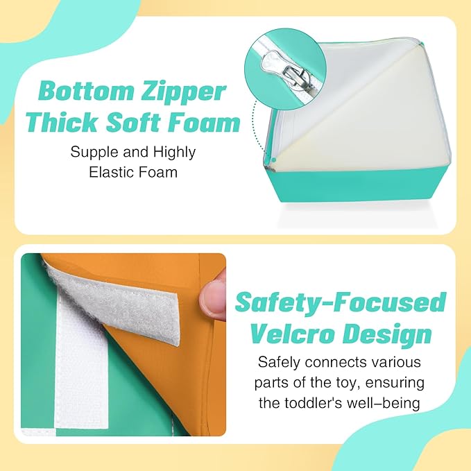 6-Piece Soft PU Leather Toddlers Climbing Toys, Baby Foam Climbing Blocks for Toddlers 3, Indoor Climb and Crawl Activity Play Set, Foam Play Gym Climbing Structures (Orange and Green)