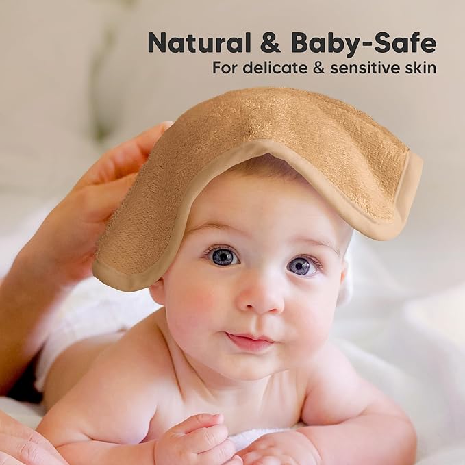 6-Pack Baby Washcloths - Soft Absorbent Viscose from Bamboo Wash Cloths for Babies, Kids, Toddlers, Infant, Newborn Bath Towels, Gentle on Sensitive Skin, 10x10 Reusable Face Towels (Toast)