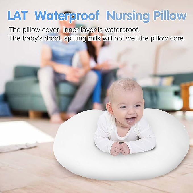 LAT Waterproof Nursing Pillow for Breastfeeding,Waterproof Removable Cover,Ergonomic Breast Feeding Pillows Baby for Baby Boys and Girls,Machine Washable(White)