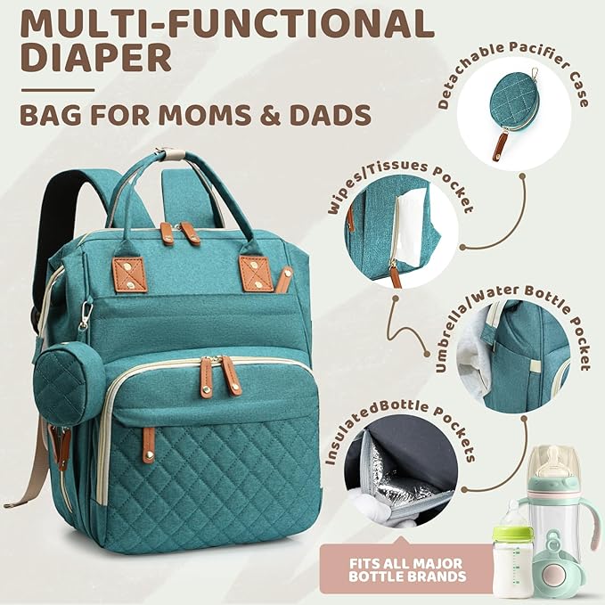 Diaper Bag Backpack for Girls Boys: Green Toddler Diaper Bag with Changing Pad Baby Backpack Diaper Bag for Mon Dad Newborn Mochila Pañaleras Bebe Niña Niño Baby Registry Search Essentials Must Haves