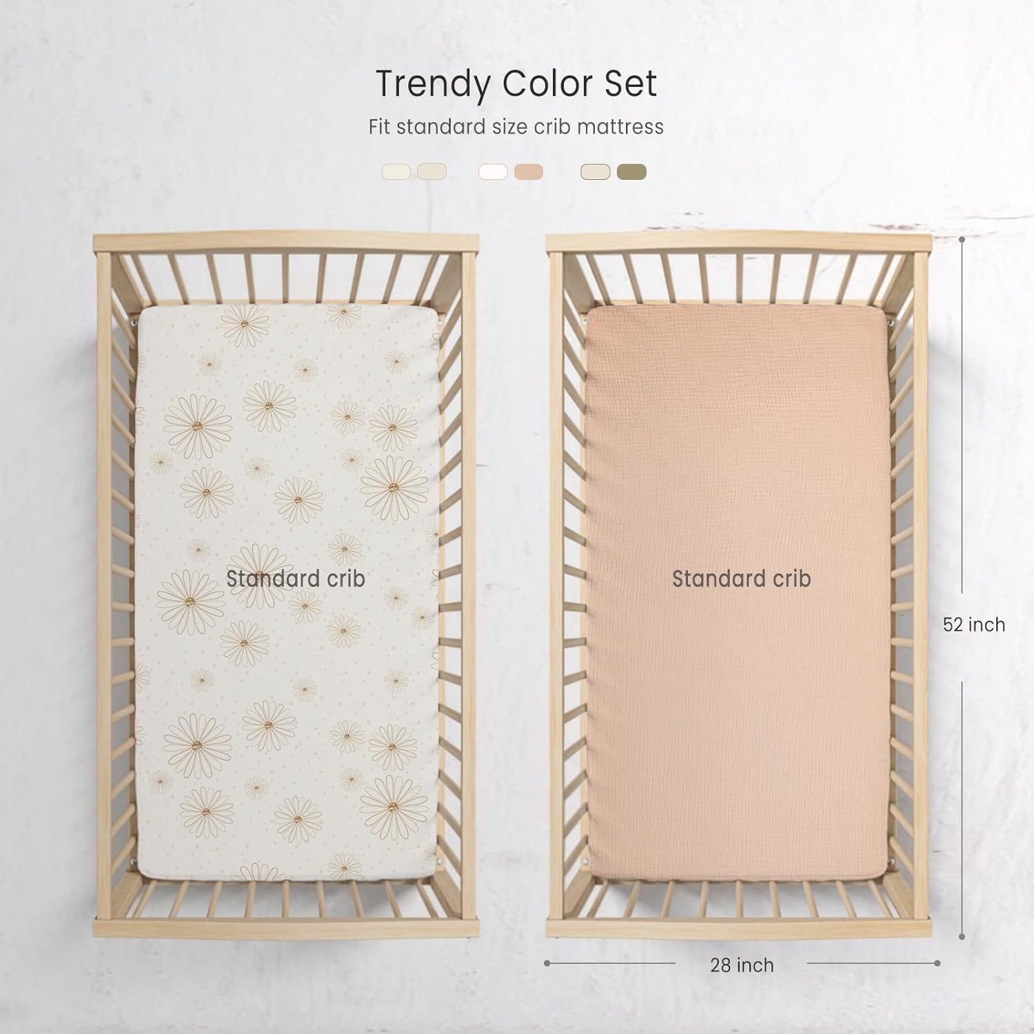 lulumoon Baby Muslin Crib Sheets - Toddler Cotton Fitted Crib Sheets Neutral for Boys and Girls 2Pack (Nudepink Daisy, Crib)