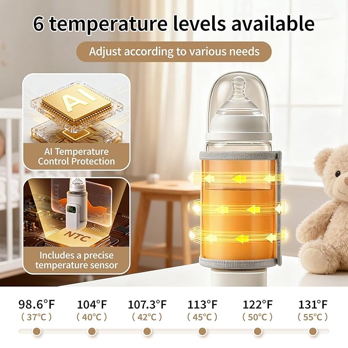 Portable Baby Milk Bottle Warmer for Travel,Breastfeeding Essentials,Baby Bottle-Feeding Bottle Warmer On The Go,Breastmilk Warmer for Baby,Rechargeable 5000 mAh Battery,Digital Display