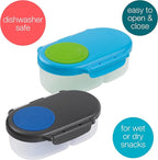 b.box Snack Box 2-Pack - Leak Proof Mini Bento Box for Kids & Toddlers, 2 Compartment Snack Containers, Dishwasher Safe, BPA-Free, PFAS-Free, Ages 4mo+, 1 3/4 Cup Each (Ocean Breeze + Blue Slate)