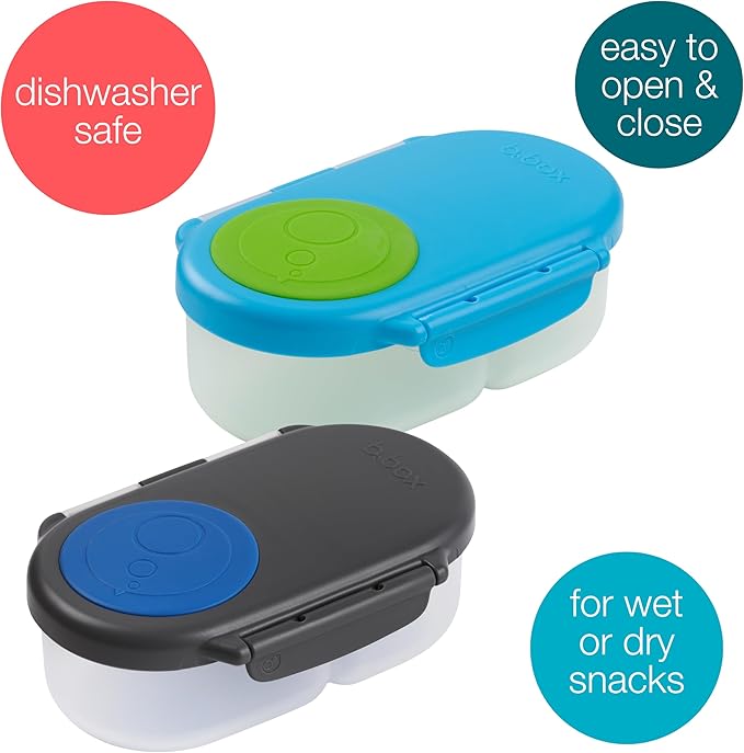 b.box Snack Box 2-Pack - Leak Proof Mini Bento Box for Kids & Toddlers, 2 Compartment Snack Containers, Dishwasher Safe, BPA-Free, PFAS-Free, Ages 4mo+, 1 3/4 Cup Each (Ocean Breeze + Blue Slate)
