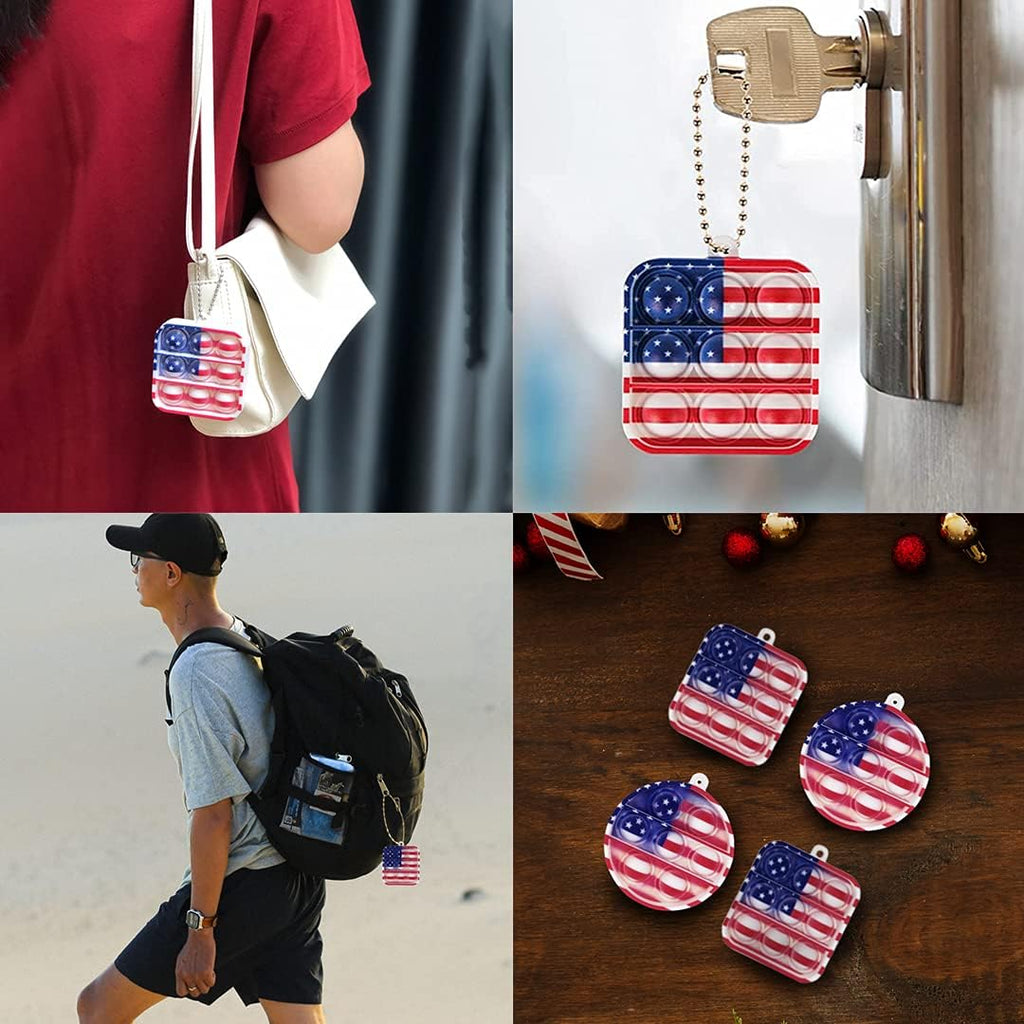 Pop It Fidget Necklace, Mini Fidget Toy Keychain, Simple Dimple Popper, Anxiety Relief Toys, Small Push Pop Bubble Sensory, Sensory Necklace Toys for Boys and Girls (American Flags)