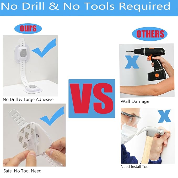 YEYA No Drill Anti tip Furniture Adjustable Straps Wall Anchors for Baby proofing with 3M Adhesive (Upgraded 2P)