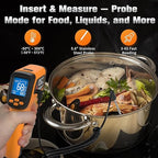 Dual-Mode Infrared Thermometer Gun，-58°F to 1472°F Laser Temp Gun, -58°F to 572°F K‑Type Probe with Humidity Display, 12:1 D:S