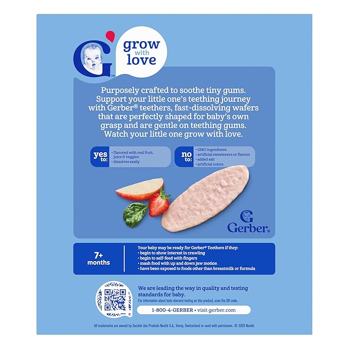 Gerber Teethers, Strawberry Apple Spinach Gentle Teething Wafers, Baby Teething Snacks, 6PK