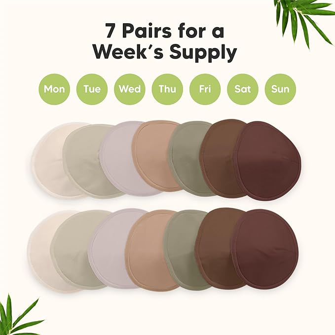 Organic Nursing Pads - 14 Washable Viscose Derived from Bamboo Breastfeeding Pads, Wash Bag, Reusable Breast Pads for Breastfeeding, Nipple Pads for Breastfeeding Essentials (Sable, L 4.8")