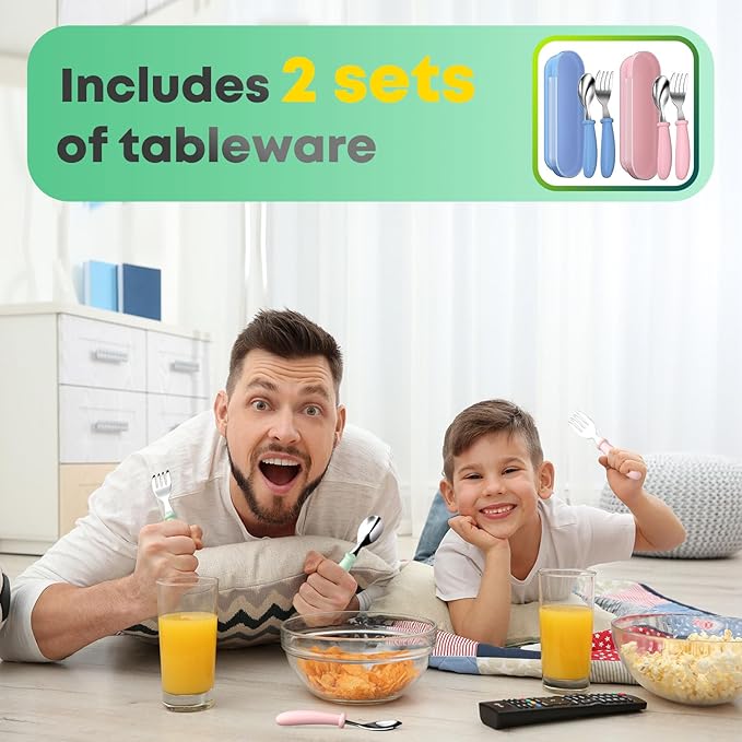 Toddler Utensils, Toddler Forks and Spoons, Baby Utensils Set with Storage Box for Self Feeding Safe, Dishwasher Safe (2 Set with Case)