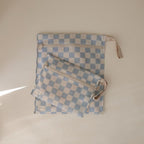 mushie Water Resistant Wet Bags | Large & Small Reusable Storage Bag for Baby Items and Travel | Zippered Pockets with Handle | Machine Washable, Set of 2 (Blue Check)