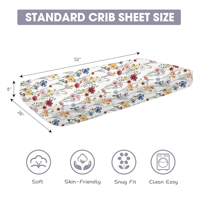 Bimocosy Crib Sheets for Girls, Fitted Crib Sheet 4 Pack for Standard Crib and Toddler Mattresses, Super Soft Breathable Microfiber Baby Sheet 28x52x8in, Butterfly/Floral/Pink/Purple