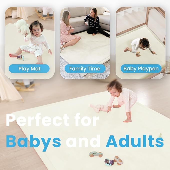 1.3" Thick Baby Play Mat for Floor, 28x72 Foam Tummy Time Mat, Padded Support Soft Plush Bedside Rugs for Infant Kids Toddler Crawling Kick Activity (Ivory)