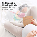 Organic Nursing Pads - 14 Washable Viscose Derived from Bamboo Breastfeeding Pads, Wash Bag, Reusable Breast Pads for Breastfeeding, Nipple Pads for Breastfeeding Essentials(Pastel Touch, M 3.9")