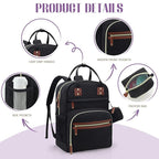 Tuwubi Diaper Bag Backpack, Baby Essentials Travel Tote Bag, Multi function Waterproof Backpacks, Travel Essentials with Stroller Straps & Pacifier Case - Black