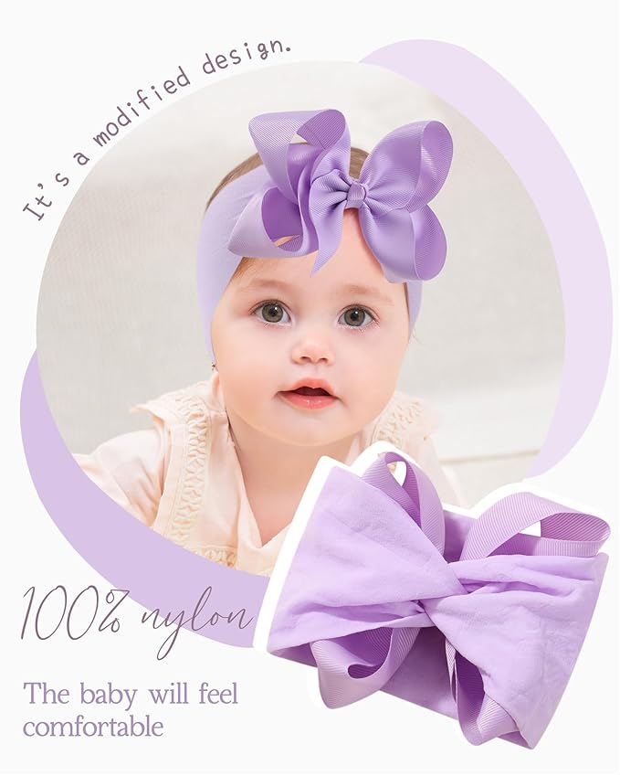 doboi Baby Girl Headbands, 12pcs Nylon Headbands with Big Baby Bows, Hair Accessories for Infant Newborn Toddler
