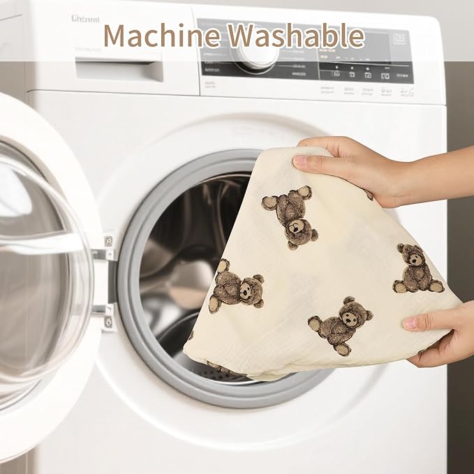 SWESEN Muslin Nursing Pillow Cover, Soft Removable Cover for Breastfeeding Pillows, Pillow Slipcover for Baby Boys and Girls, Comfortable & Breathable, Bear, Washable (Only Cover)